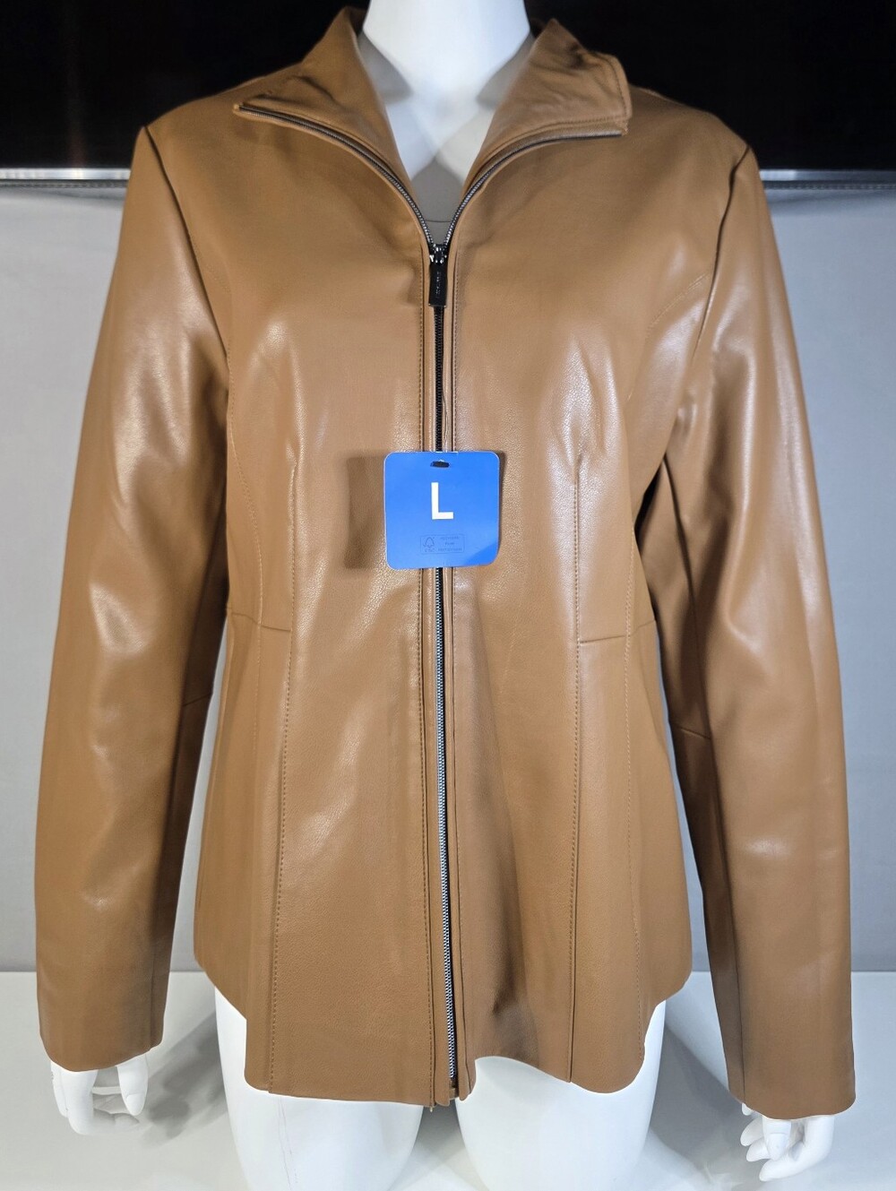 Kenneth Cole New York Ladies' Vegan Faux Leather Zip-Front Jacket Size Large